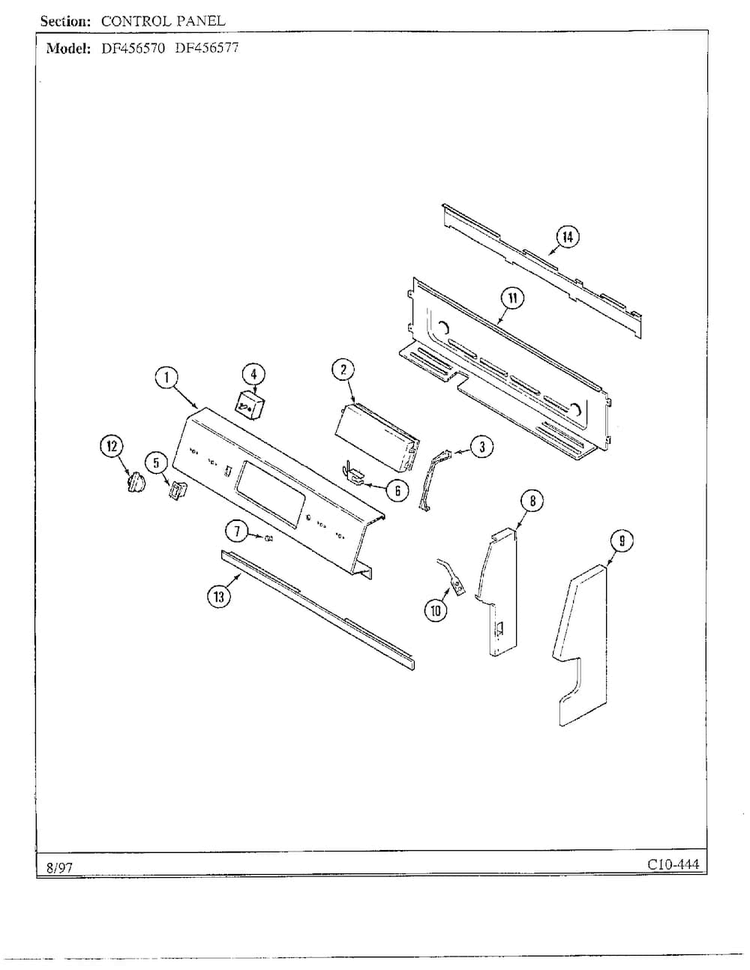 Control Panel Diagram and Parts List for DF456570  Magic Chef Range
