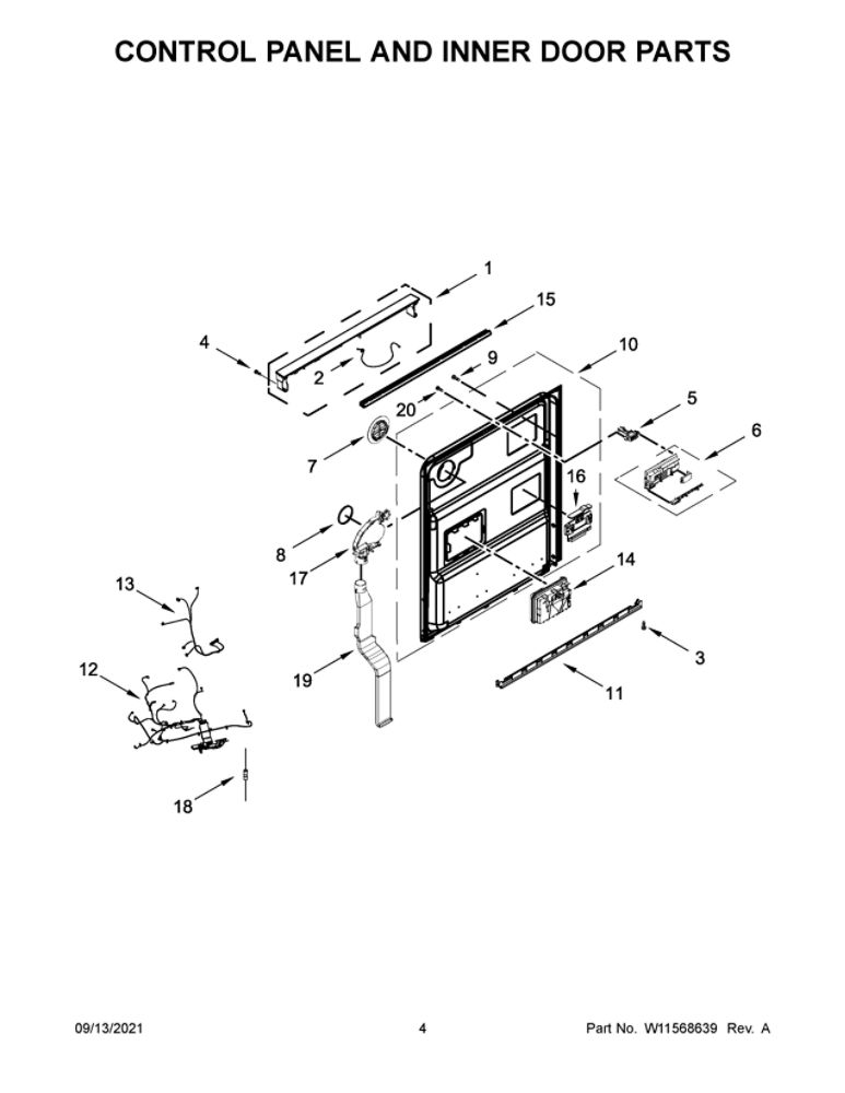Control Panel And Inner Door Parts Diagram and Parts List for JDPSS246LM0  Maytag Dishwasher