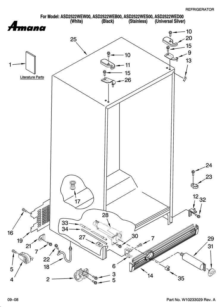 Cabinet Parts Diagram and Parts List for ASD2522WEB00  Amana Refrigerator