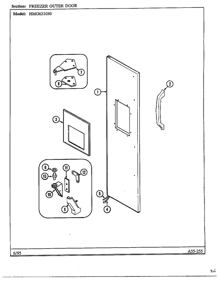 Freezer Outer Door Diagram and Parts List for 621050  Admiral Refrigerator