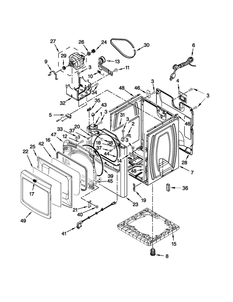 Cabinet Parts Diagram and Parts List for 7MMGDB950AG1  Maytag Dryer