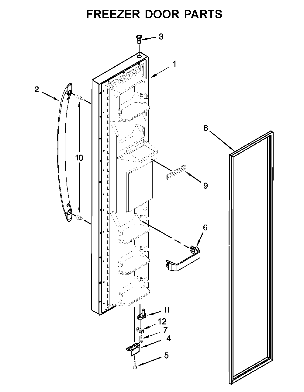 Freezer Door Parts Diagram and Parts List for 1064651759714  Kenmore Refrigerator
