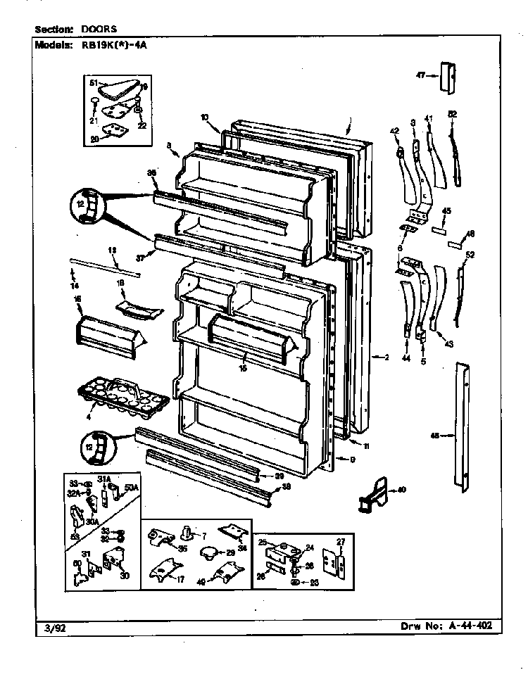 Doors Diagram and Parts List for RB19KY-4A BG64A Magic Chef Refrigerator