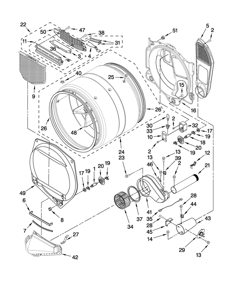 Bulkhead Parts Diagram and Parts List for MGDE400XR0  Maytag Dryer