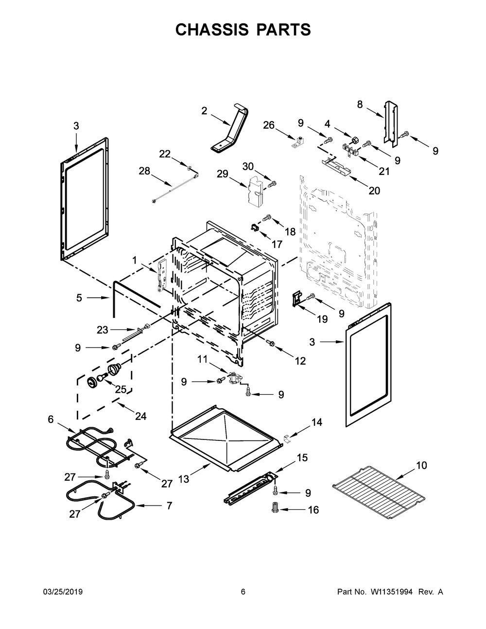 Chassis Parts Diagram and Parts List for YAER6303MFS2  Maytag Range