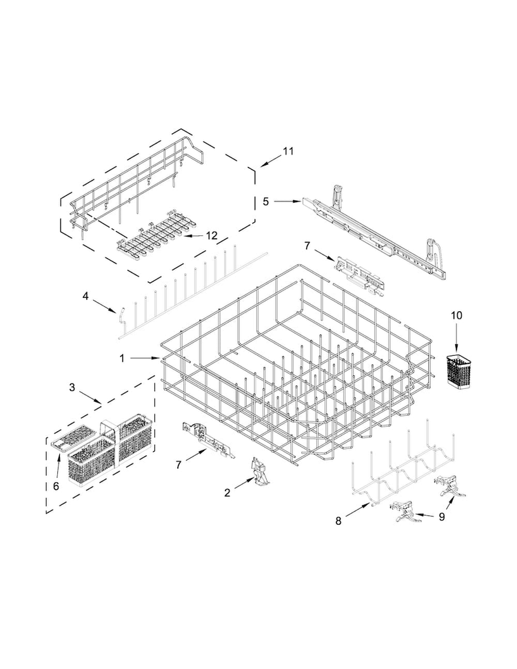 Lower Rack And Track Parts Diagram and Parts List for JDB9800CWS1  Jenn-Air Dishwasher