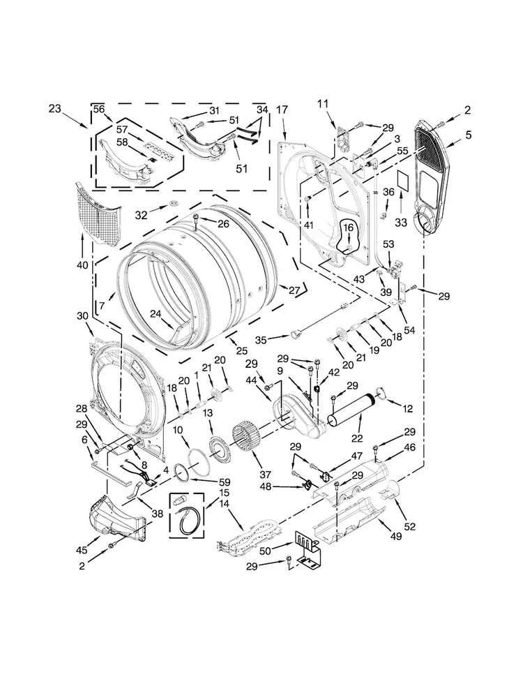Bulkhead Parts Diagram and Parts List for MED5500FC0  Maytag Dryer