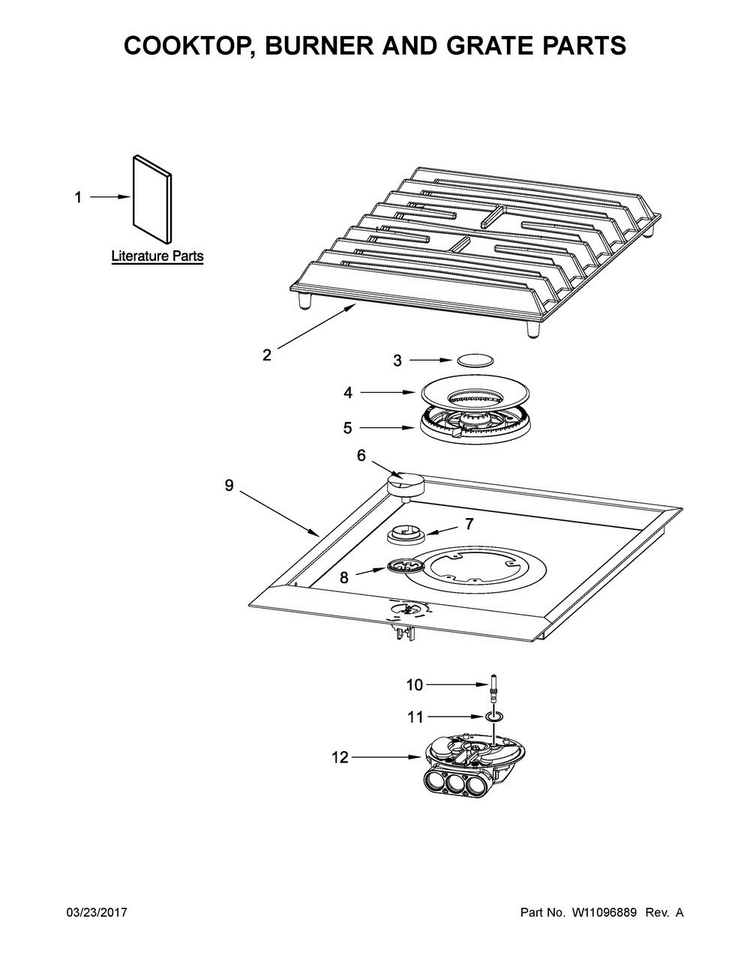 Cooktop, Burner And Grate Parts Diagram and Parts List for JGC3115GS0  Jenn-Air Cooktop