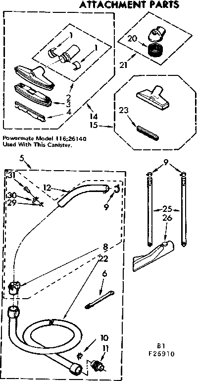 Attachment Parts Diagram and Parts List for 11626910  Kenmore Canister Vacuum