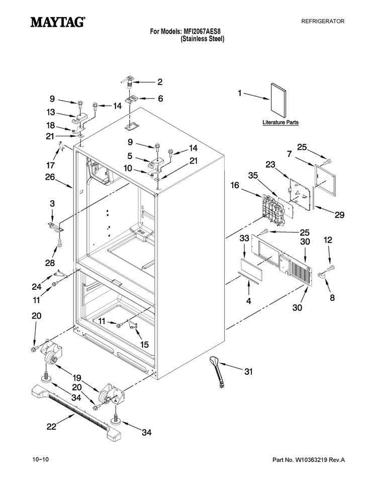Cabinet Parts Diagram and Parts List for MFI2067AES8  Maytag Refrigerator