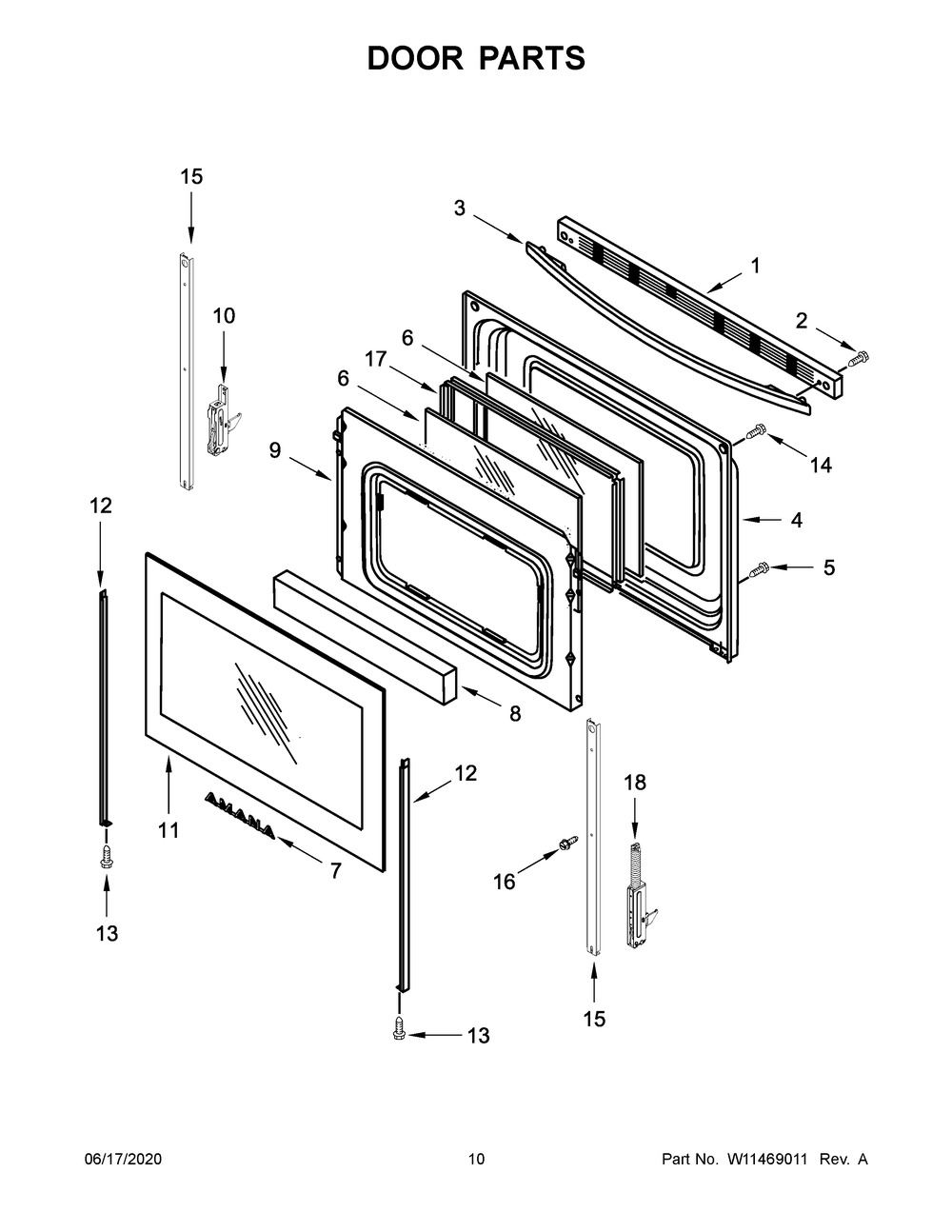 Door Parts Diagram and Parts List for AGR6603SFS3  Maytag Range