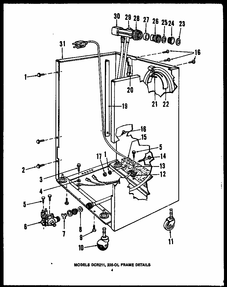 Frame Details Diagram and Parts List for DCR-225-1A-OL  Caloric Dishwasher