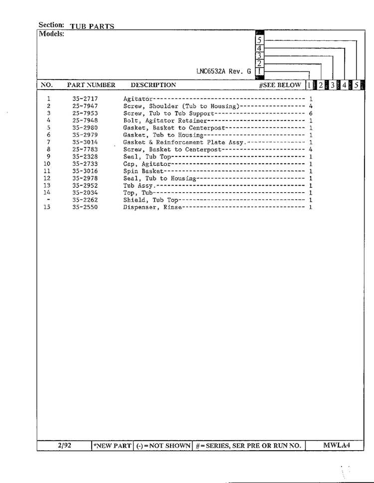 Tub Parts Page 2 Diagram and Parts List for 6532A REV G Norge Washer