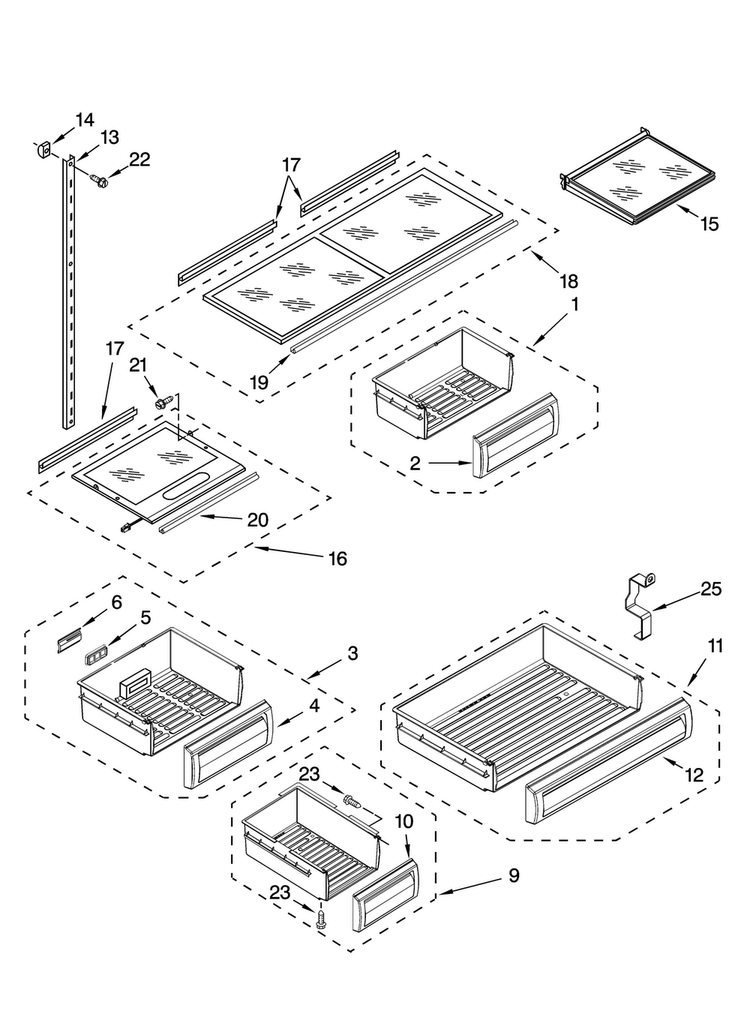 Shelf Parts Diagram and Parts List for JF42CXFXDB00  Jenn-Air Refrigerator