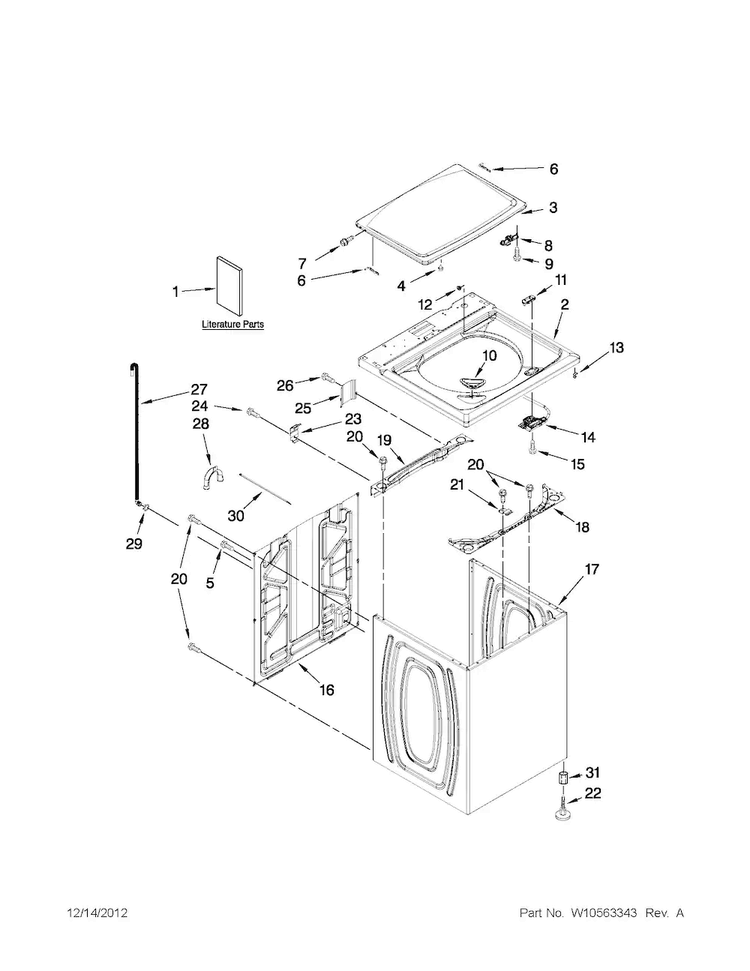 Top And Cabinet Parts Diagram and Parts List for 4GMVWC100YQ1  Maytag Washer