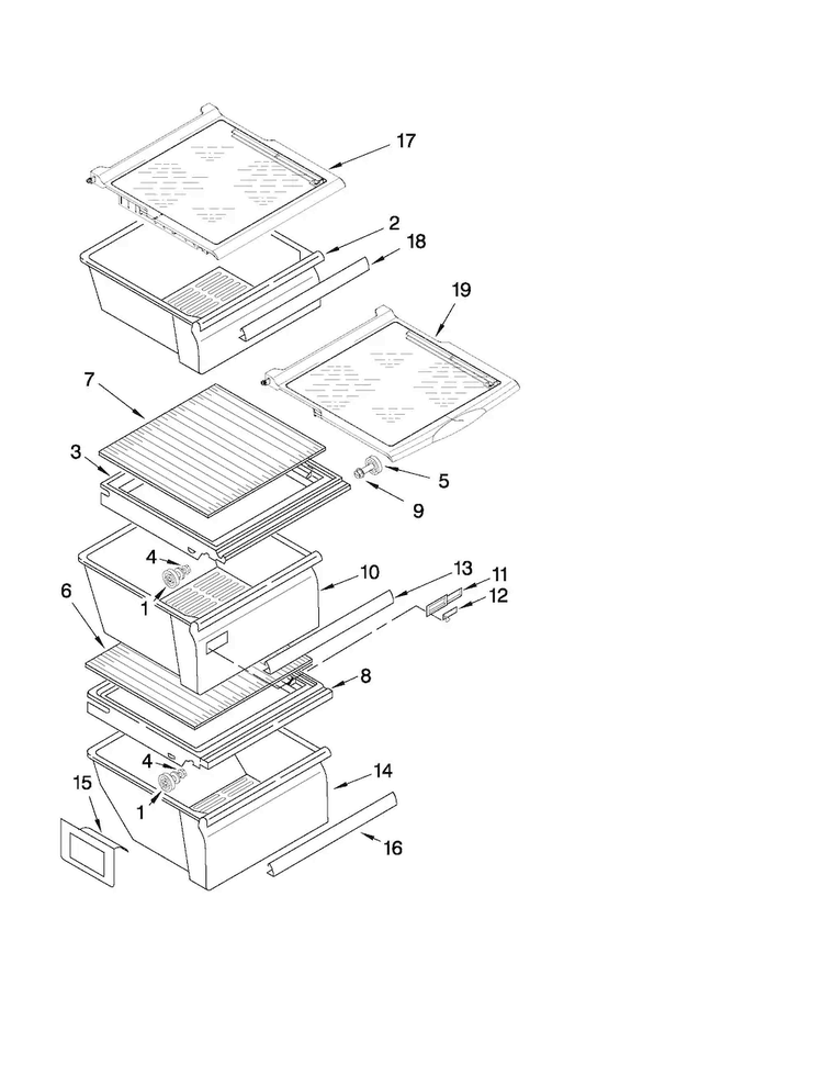 Refrigerator Shelf Parts Diagram and Parts List for MSF22C2EXB00  Maytag Refrigerator