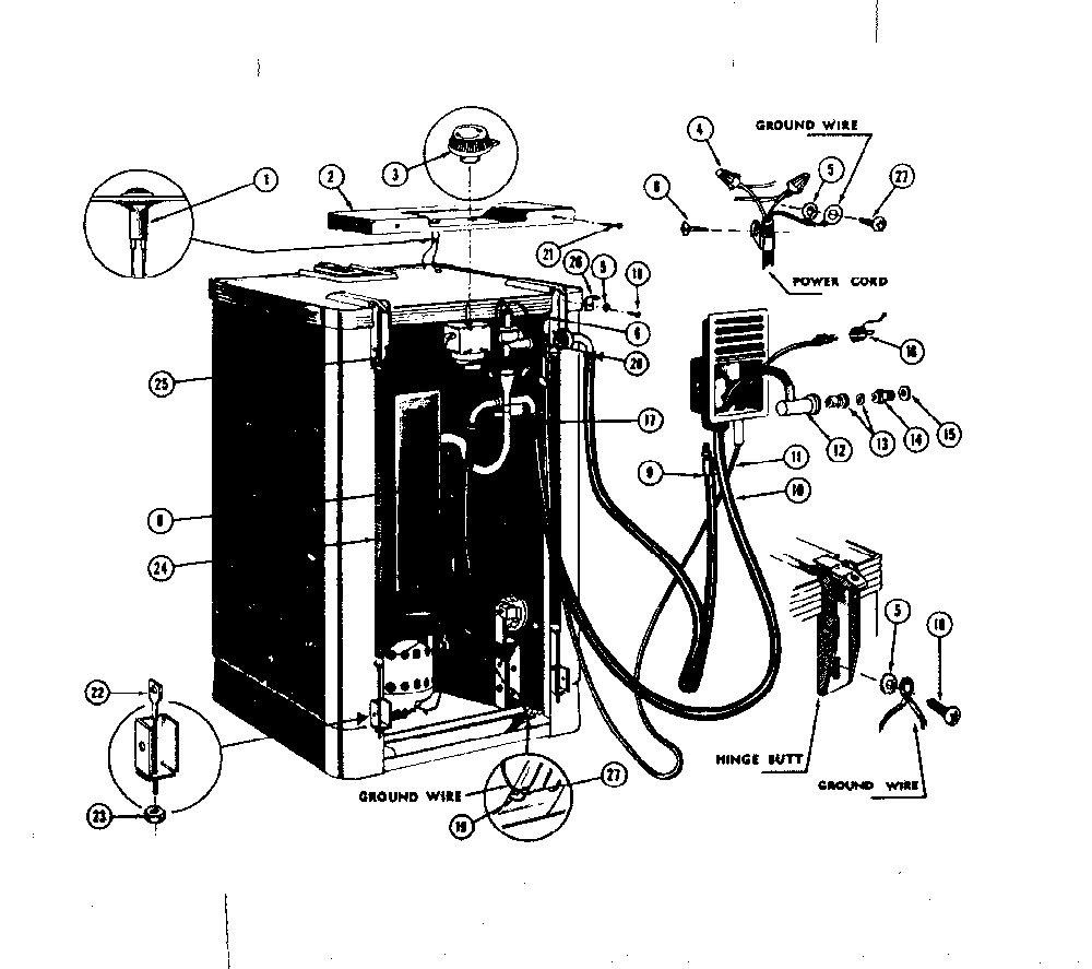 Electrical, Water Inlet And Drain Connections Diagram and Parts List for SDWP2410  Kenmore Dishwasher