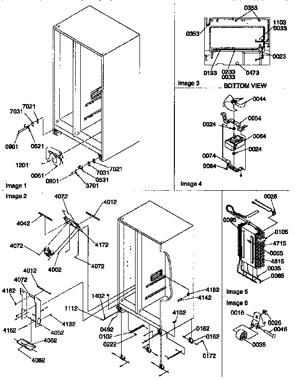 Drain System, Rollers Diagram and Parts List for 57082-P1190812WW  Amana Refrigerator