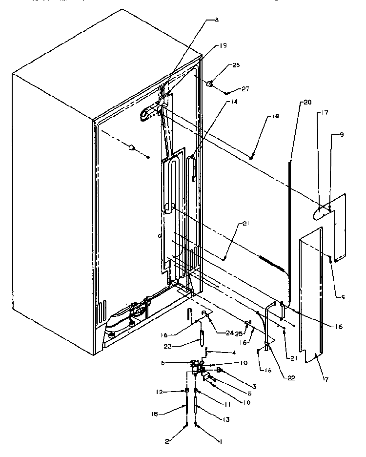 Cabinet Back Diagram and Parts List for SPD25QA3W-P1181321WW  Amana Refrigerator