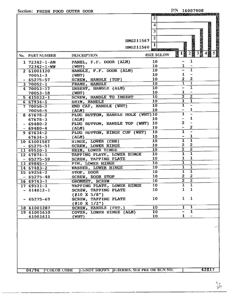 Fresh Food Outer Door Page 2 Diagram and Parts List for HMG-211560  Admiral Refrigerator