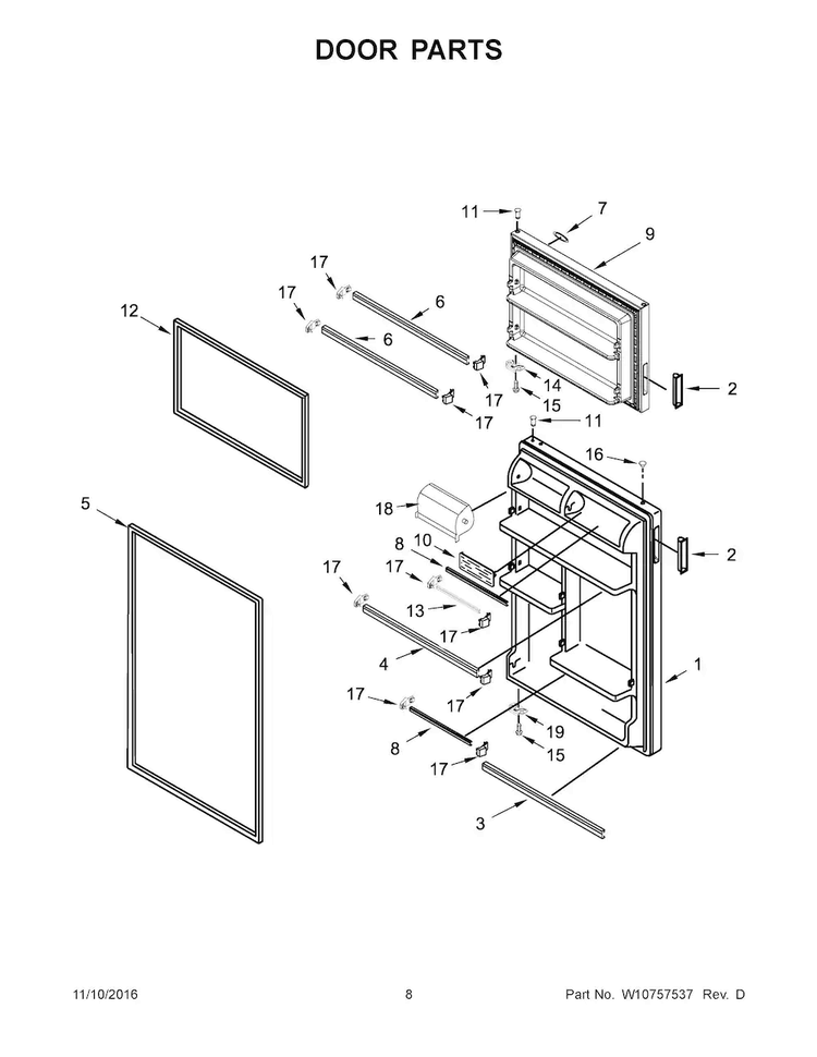 Door Parts Diagram and Parts List for ART318FFDW00  Amana Refrigerator