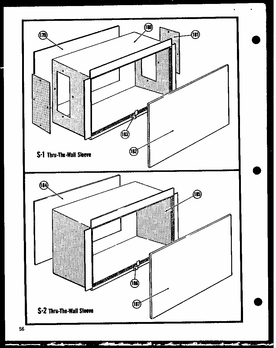 S-1 Thru-the-wall Sleeve Diagram and Parts List for 109-2EM  Amana Air Conditioner
