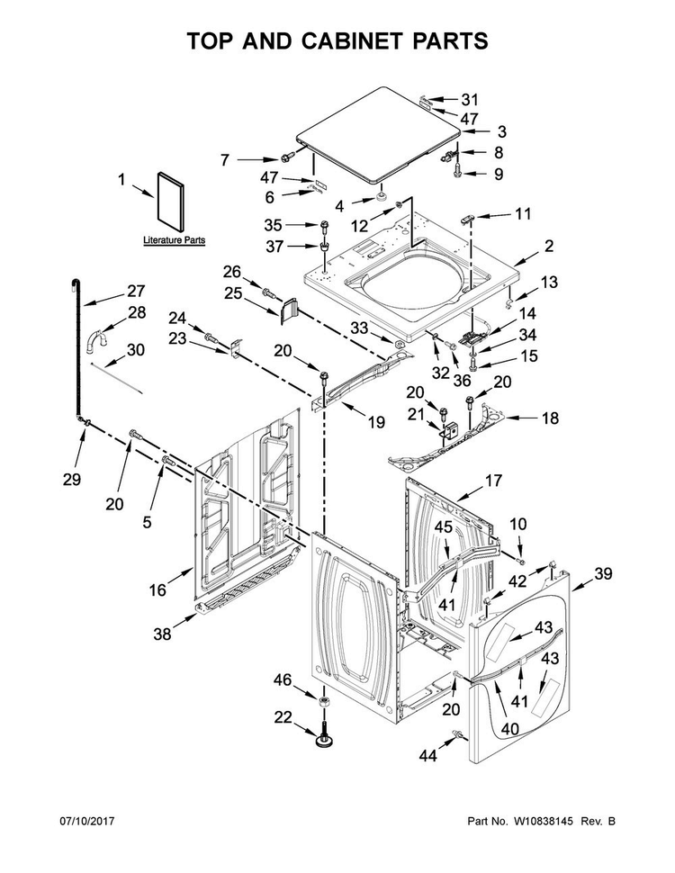 Top And Cabinet Parts Diagram and Parts List for MAT20CSAGW0  Maytag Washer