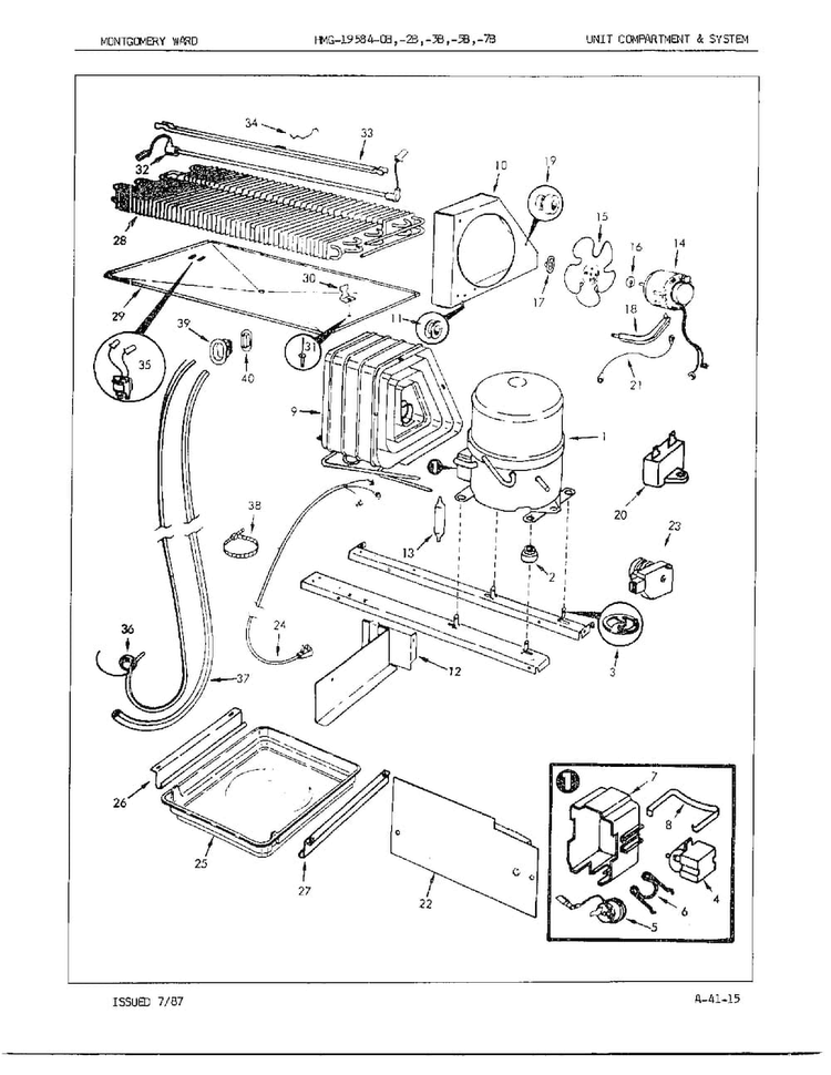 Unit Compartment And System Diagram and Parts List for 19584B  Admiral Refrigerator