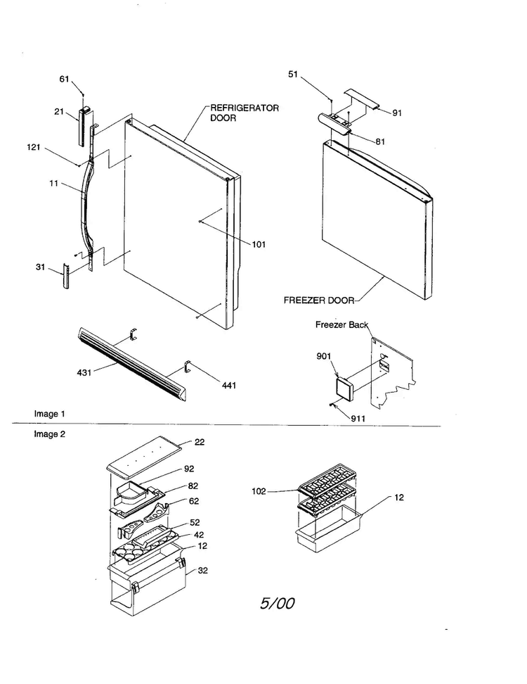 Door Handles And Accessories Diagram and Parts List for BCI21VC-P1325005WC  Amana Refrigerator