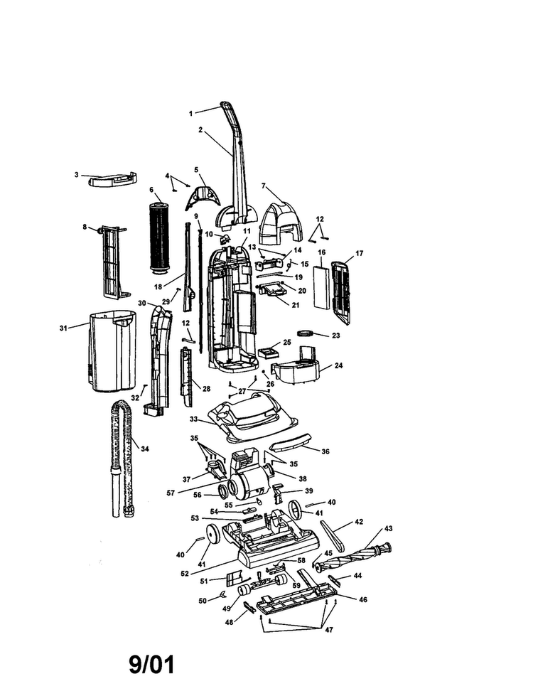 Upright Vacuum Cleaner Diagram and Parts List for U5290-900  Hoover Upright Vacuum