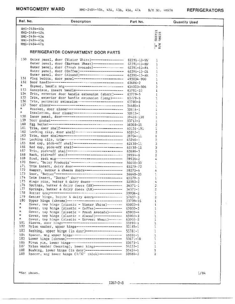 Refrigerator Compartment Door Page 2 Diagram and Parts List for 2484-42A  Admiral Refrigerator