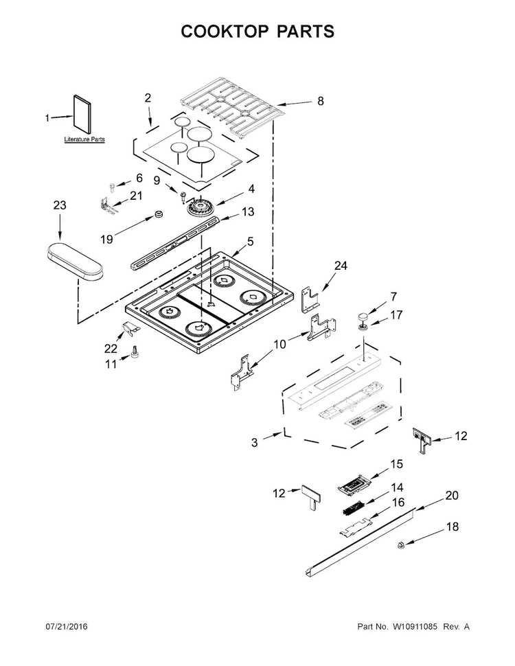Cooktop Parts Diagram and Parts List for JGS1450DP1  Jenn-Air Range