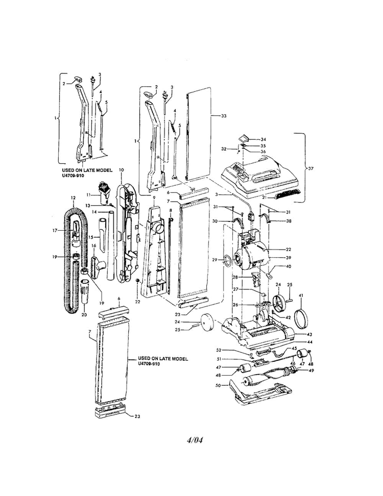 Main Body/hood/handle/motor Diagram and Parts List for U4617-920  Hoover Upright Vacuum