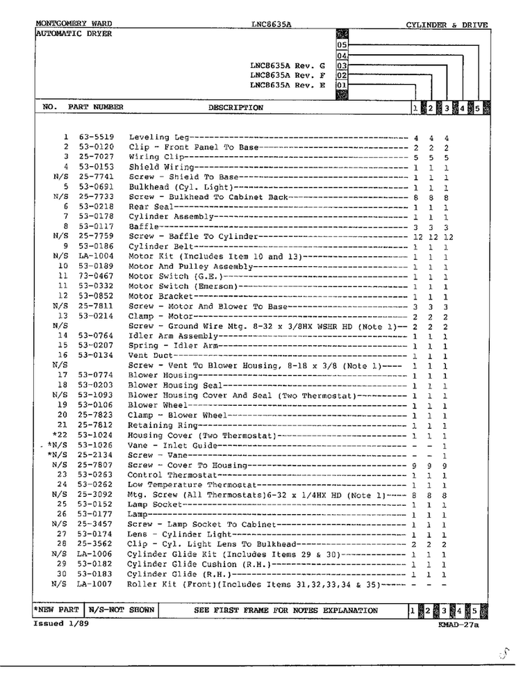 Cylinder And Drive Page 4 Diagram and Parts List for 8635A  Norge Dryer