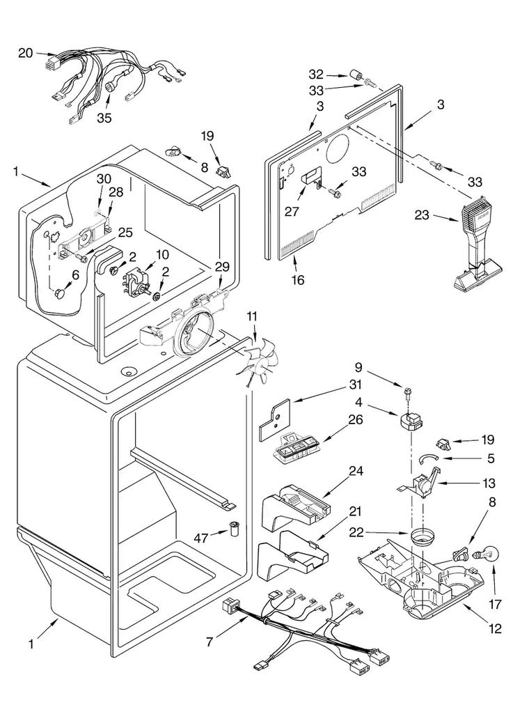 Liner Parts Diagram and Parts List for A2RXNMFWB00  Amana Refrigerator