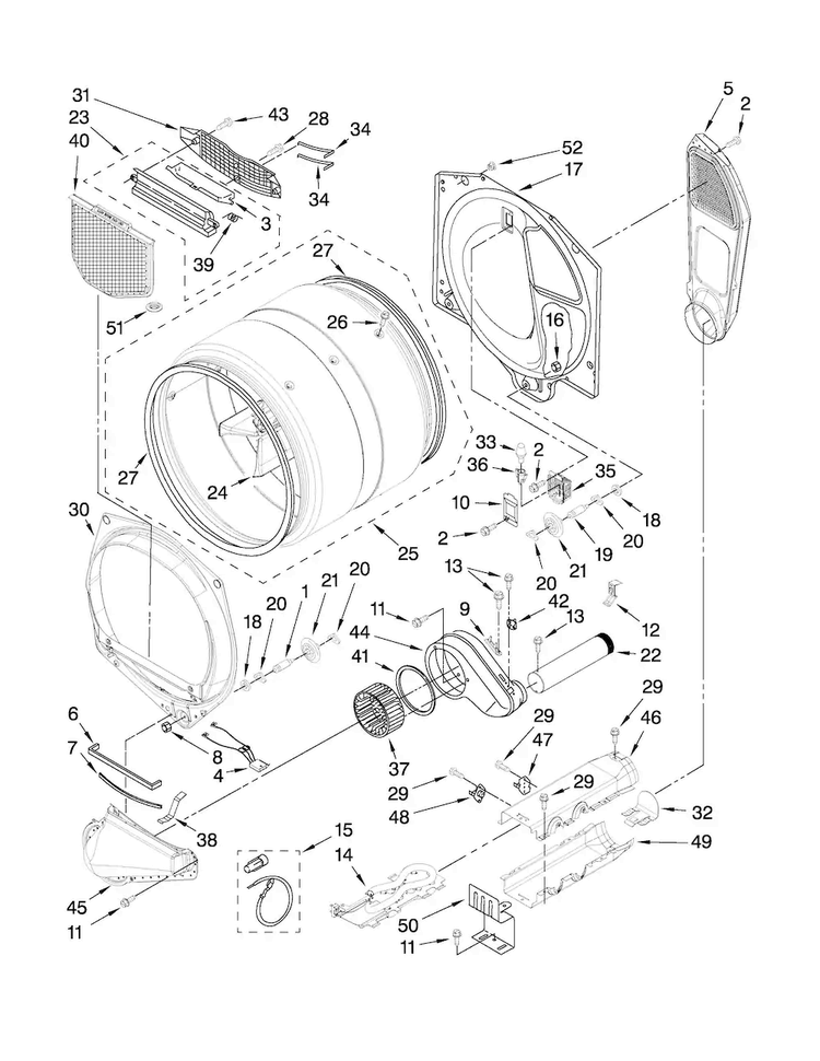 Bulkhead Parts Diagram and Parts List for MEDE400XW0  Maytag Dryer