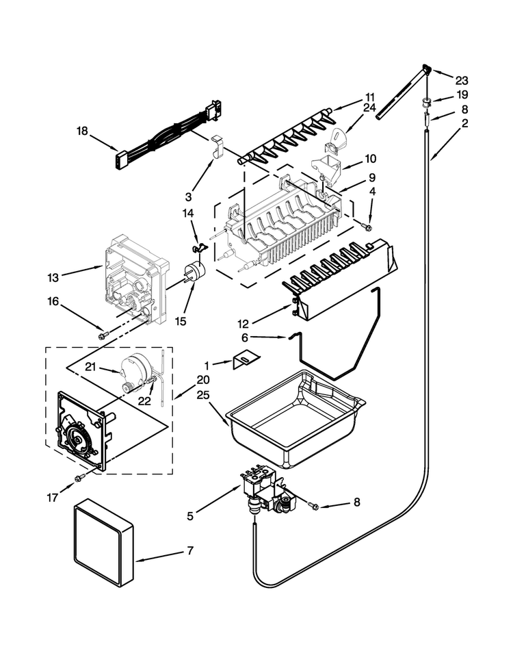 Icemaker Parts Diagram and Parts List for JFC2290VEM1  Jenn-Air Refrigerator