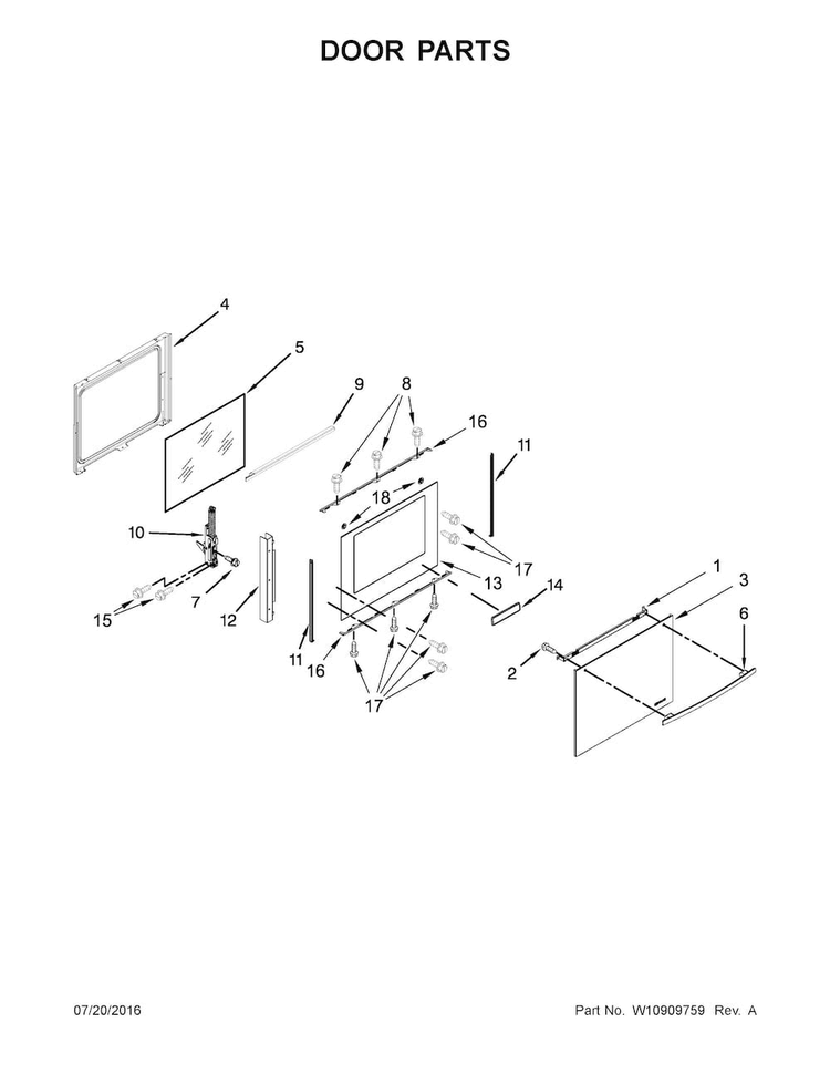 Door Parts Diagram and Parts List for JGS1450DB1  Jenn-Air Range