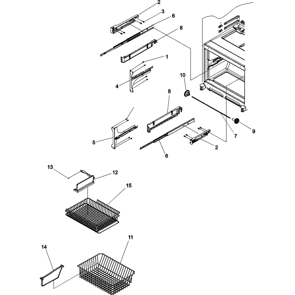 Freezer Shelving Diagram and Parts List for AFF2534FEB1  Amana Refrigerator