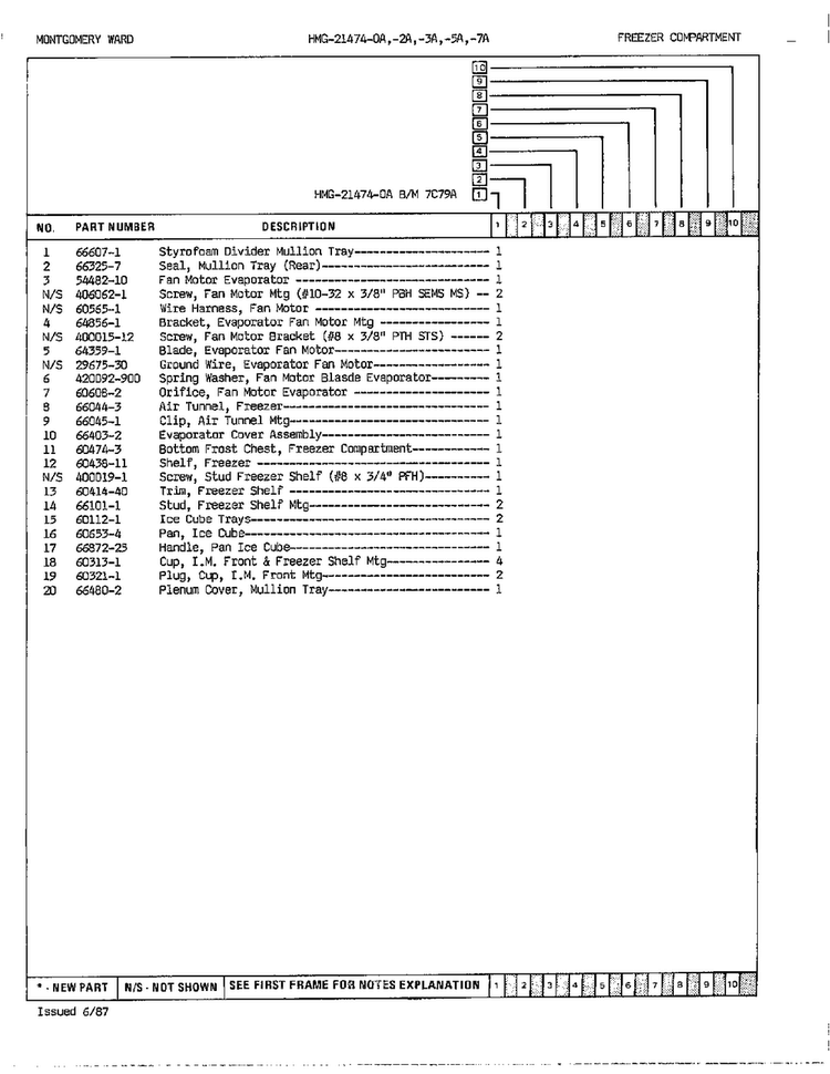Freezer Compartment Page 2 Diagram and Parts List for 21474A  Admiral Refrigerator