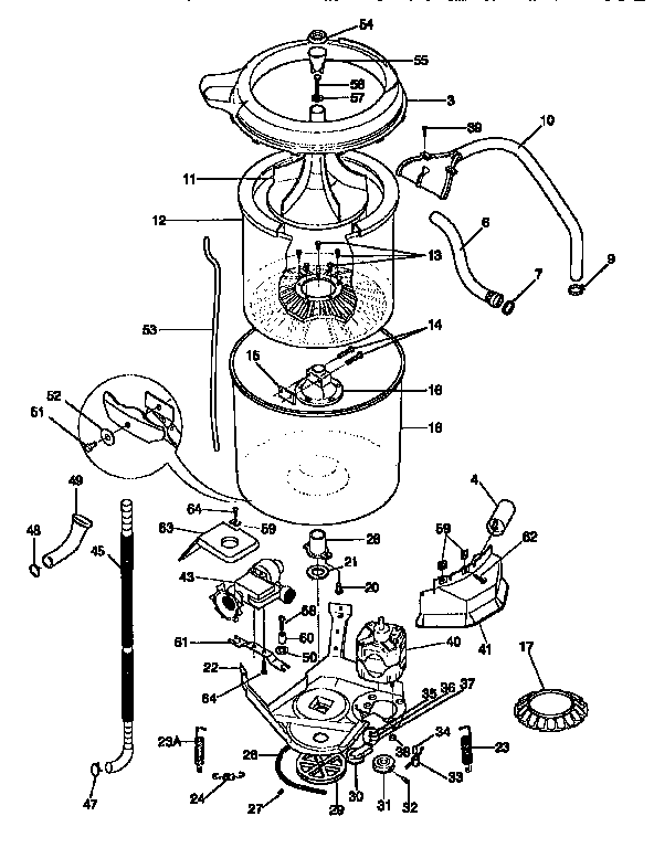 Tub, Basket, And Agitator Diagram and Parts List for 41799680200  Kenmore Washer Dryer Combo