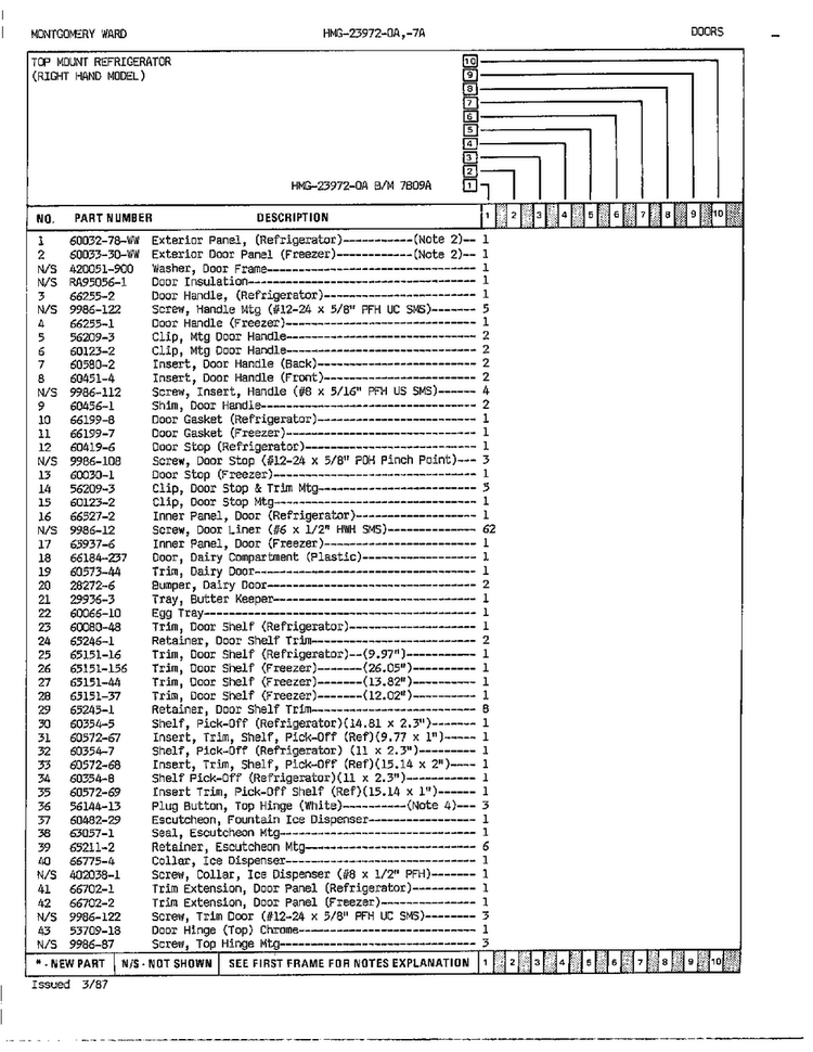 Doors Page 2 Diagram and Parts List for 23972A  Admiral Refrigerator