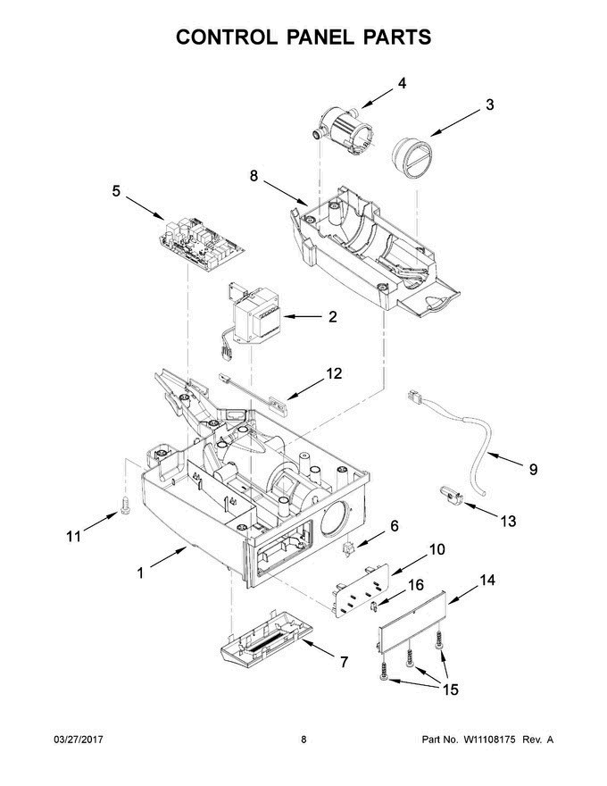 05 - Control Panel Parts Diagram and Parts List for JIM158XYRS2  Jenn-Air Ice Maker