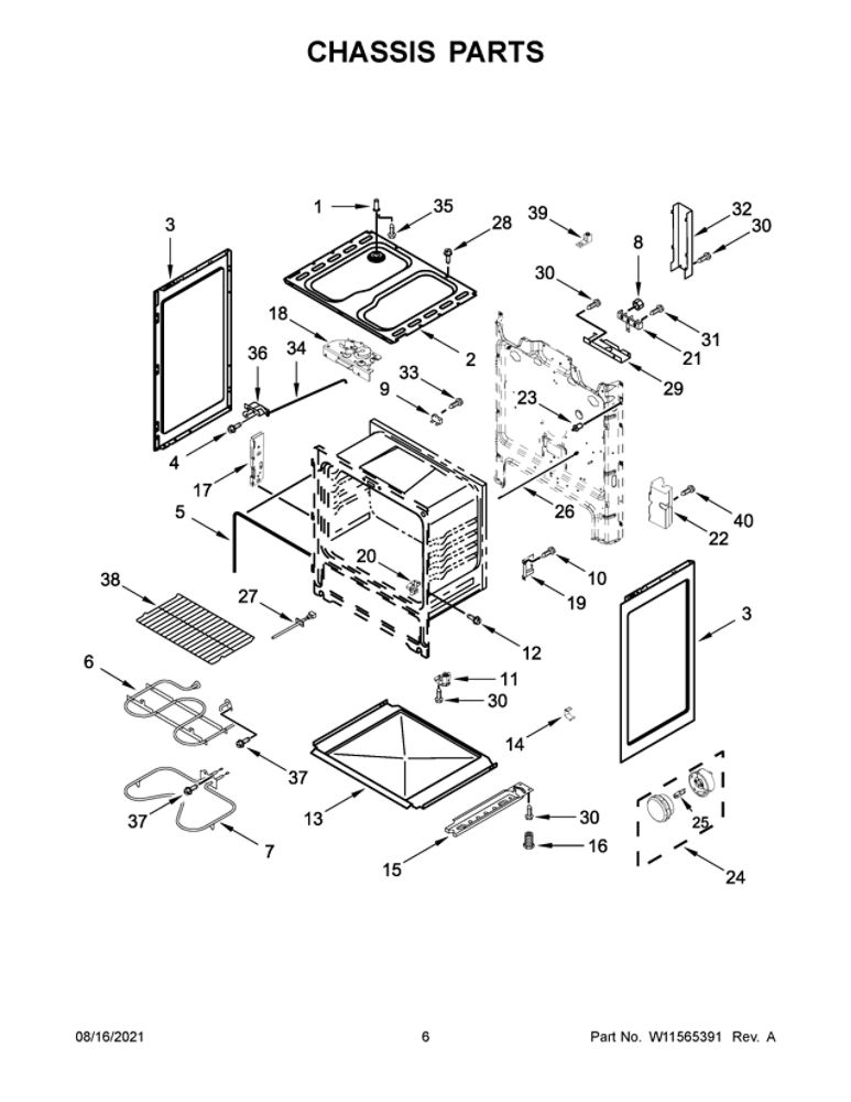 Chassis Parts Diagram and Parts List for ACR4503SFB5  Amana Range