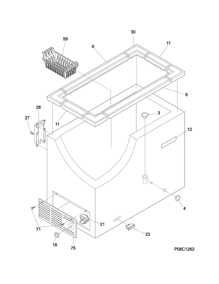 Cabinet Diagram and Parts List for CFC09LW7  Crosley Freezer