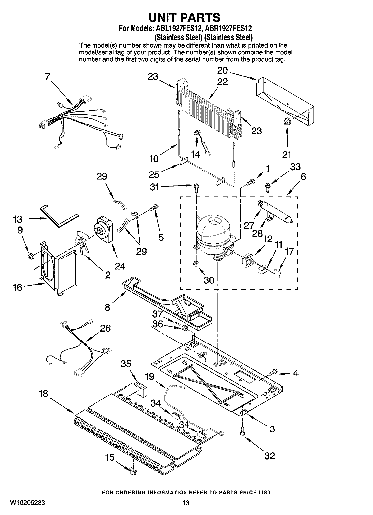 UNIT PARTS Diagram and Parts List for ABL1927FES12  Amana Refrigerator