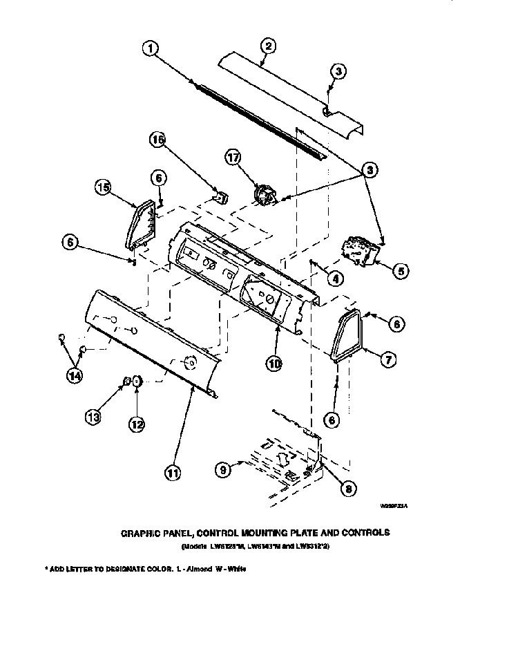 Graphic Panel, Control Mounting Plate And Controls Diagram and Parts List for CW8202W2-PCW8202W2A  Crosley Washer