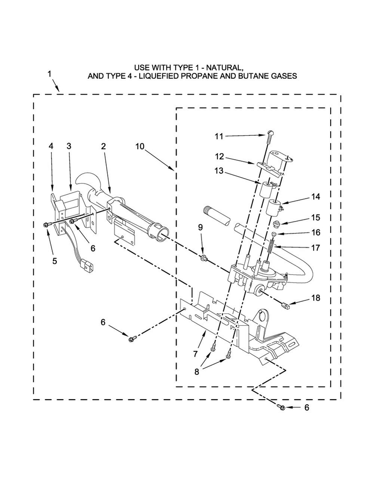 Burner Assembly Parts Diagram and Parts List for CGD147SDW2  Crosley Dryer