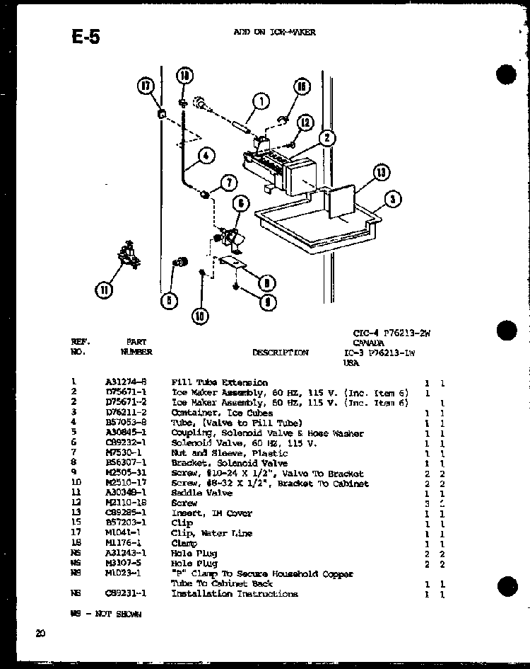 Add On Ice-maker Diagram and Parts List for TC18G-P75535-1W  Amana Refrigerator