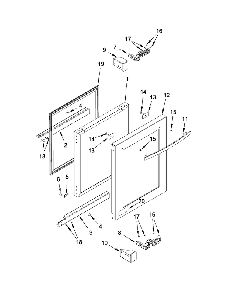 Door Parts Diagram and Parts List for JUB24FLARS00  Jenn-Air Wine and Beverage Cooler